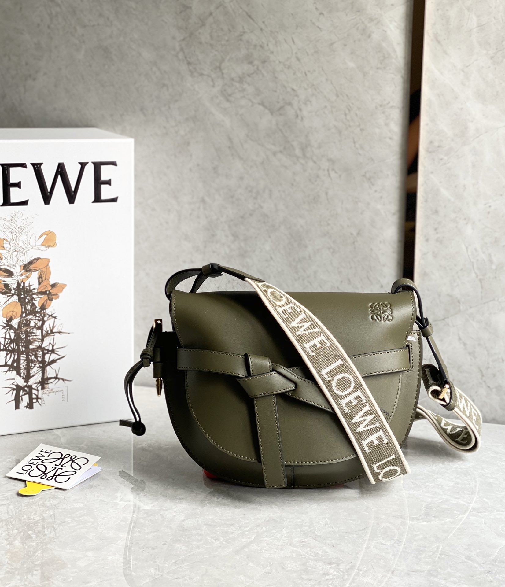 Loewe Small Gate Dual Bag in Soft Calfskin and Jacquard Dark Green